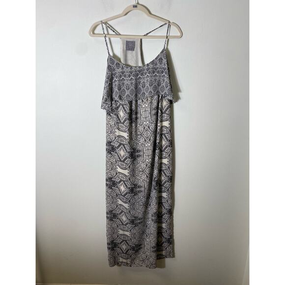 VanessaVirginia Off White Black Print Long Dress Sz 12 - Picture 1 of 3